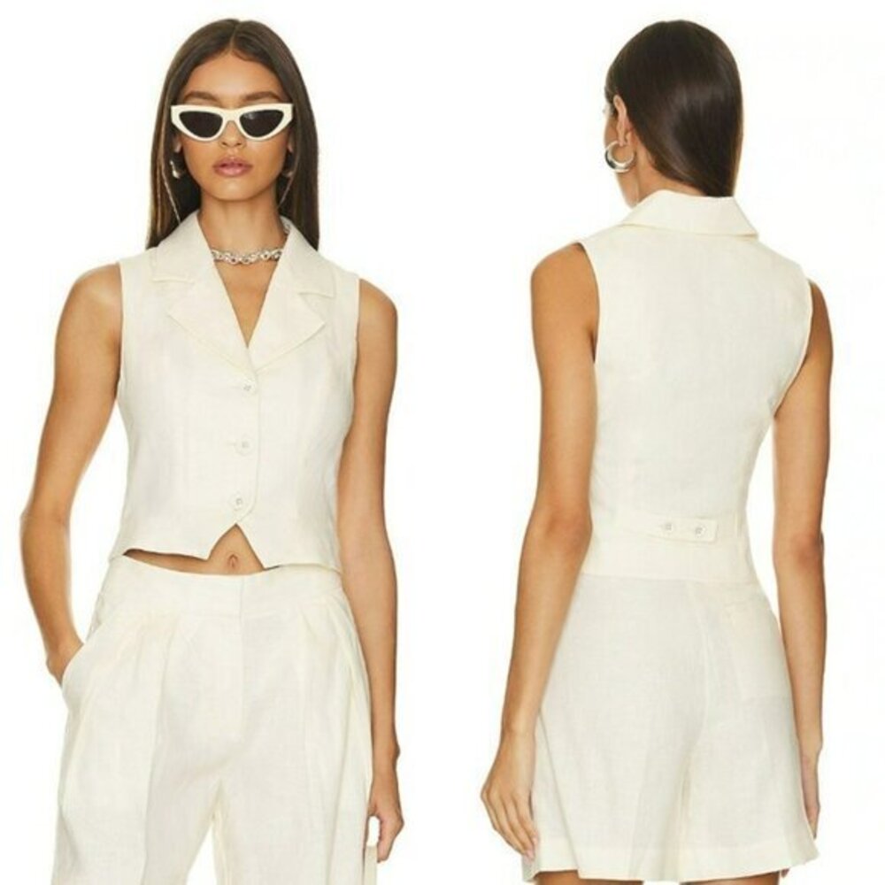 L'Academie Carinne Linen Vest Top - Creme